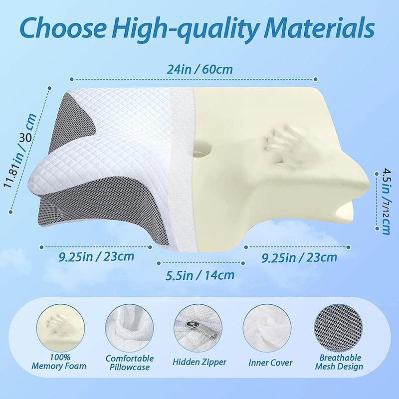 ComfoRelax 1pc Memory Foam Cervical Pillow, 2 in 1 Ergonomic Contour Orthopedic Pillow for Neck Pain, Contoured Support Pillows,Neck Pillow