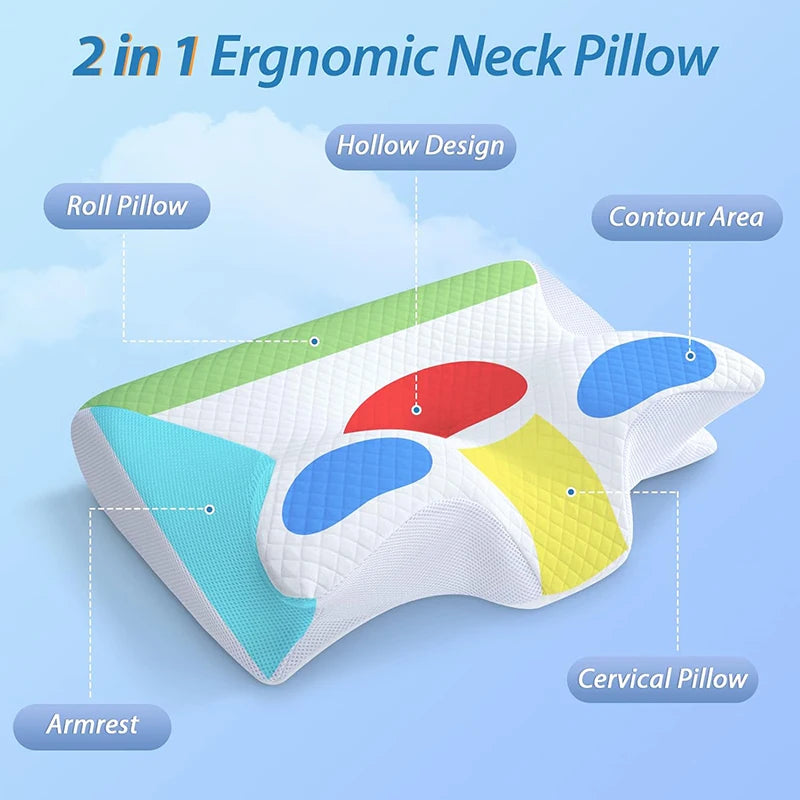 ComfoRelax 1pc Memory Foam Cervical Pillow, 2 in 1 Ergonomic Contour Orthopedic Pillow for Neck Pain, Contoured Support Pillows,Neck Pillow