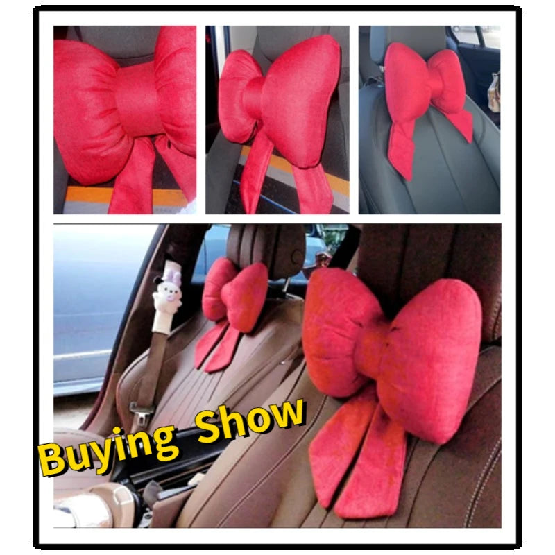 Comforelax Cute Ribbon Bow Car Neck Pillow Comfortable Neck Rest Cushion Simple Adjustable Auto Cotton Headrest