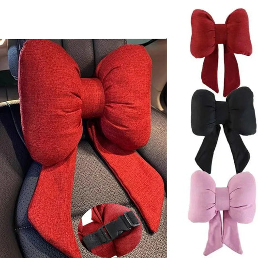 Comforelax Cute Ribbon Bow Car Neck Pillow Comfortable Neck Rest Cushion Simple Adjustable Auto Cotton Headrest