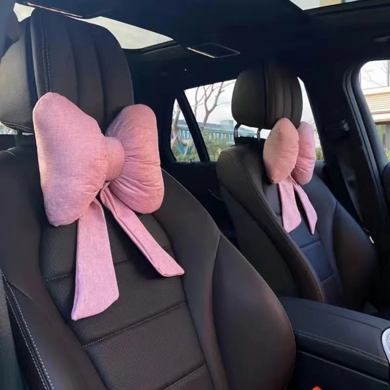 Comforelax Cute Ribbon Bow Car Neck Pillow Comfortable Neck Rest Cushion Simple Adjustable Auto Cotton Headrest